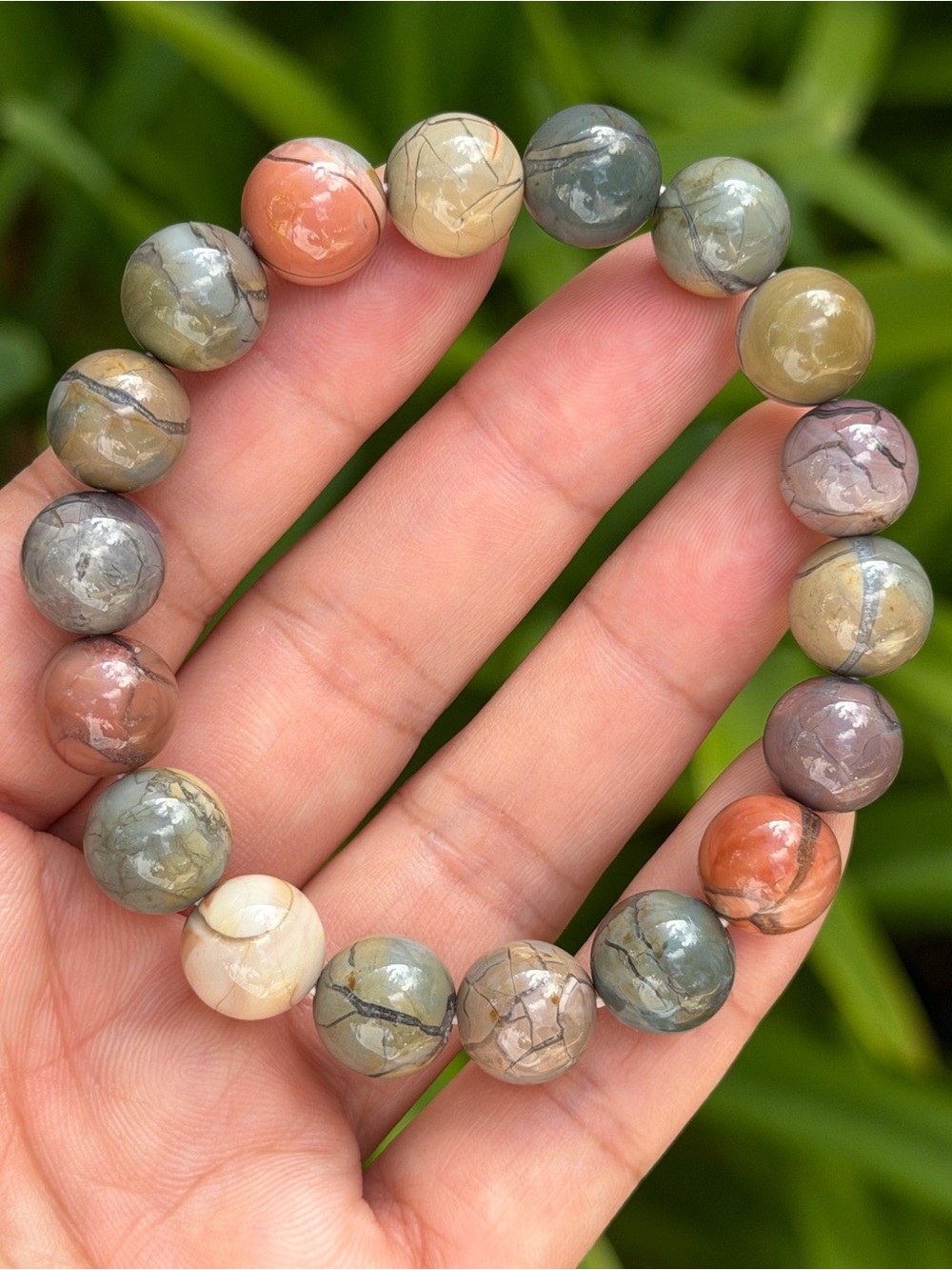 11mm Multicolor Natural Alashan Bracelet with Vein 2365 - Picture 5 of 8